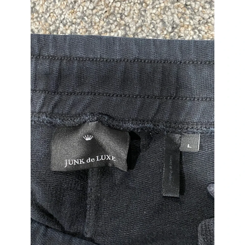 Junk de Luxe Sweat Shorts Mens Large Black Excellent Zipper Pockets Cotton